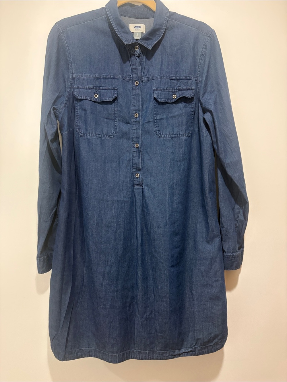 Old Navy Blue Long-Sleeve Chambray Shirt Dress
